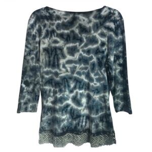 Glima Soft 100% Cotton Pullover Fashion Tunic Top 3/4 Sleeves Lace Crochet Hem L
